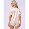 INSPIRE CHIC Women's Satin Silky Short Sleeve Shorts Button Down Lingerie Ruffle Pajamas Set - 3 of 4
