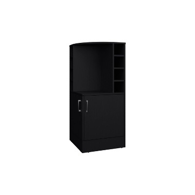 Vynxaria  Rack with Open Shelves and Hidden Storage – Black Finish