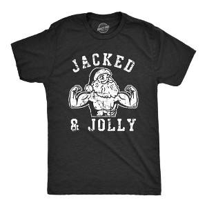 Mens Jacked And Jolly T Shirt Funny Xmas Buff Ripped Santa Claus Exercise Tee For Guys - Crazy Dog Men's T Shirt - 1 of 4