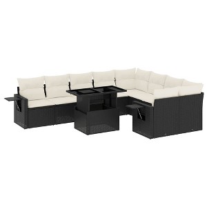 vidaXL 10 Piece Patio Sofa Set with Cushions Black and Cream Poly Rattan - 1 of 4