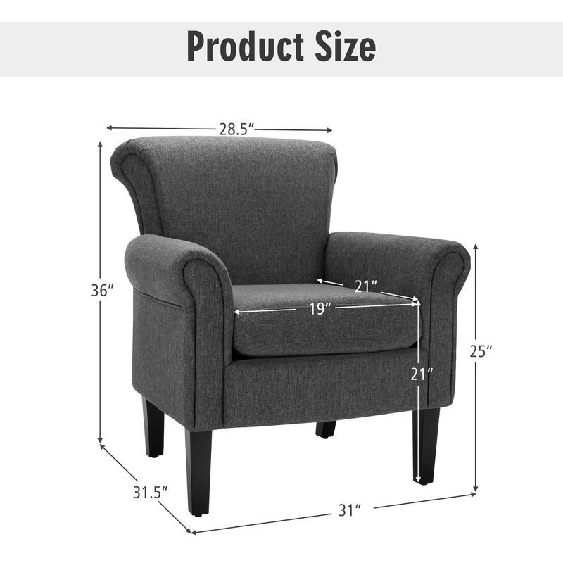 Costway Modern Upholstered Fabric Accent Chair w/ Rubber Wood Legs Dark Gray\Light Grayy, 4 of 9