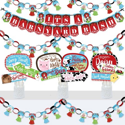 Big Dot of Happiness Farm Animals - Banner and Photo Booth Decorations - Barnyard Baby Shower or Birthday Party Supplies Kit - Doterrific Bundle