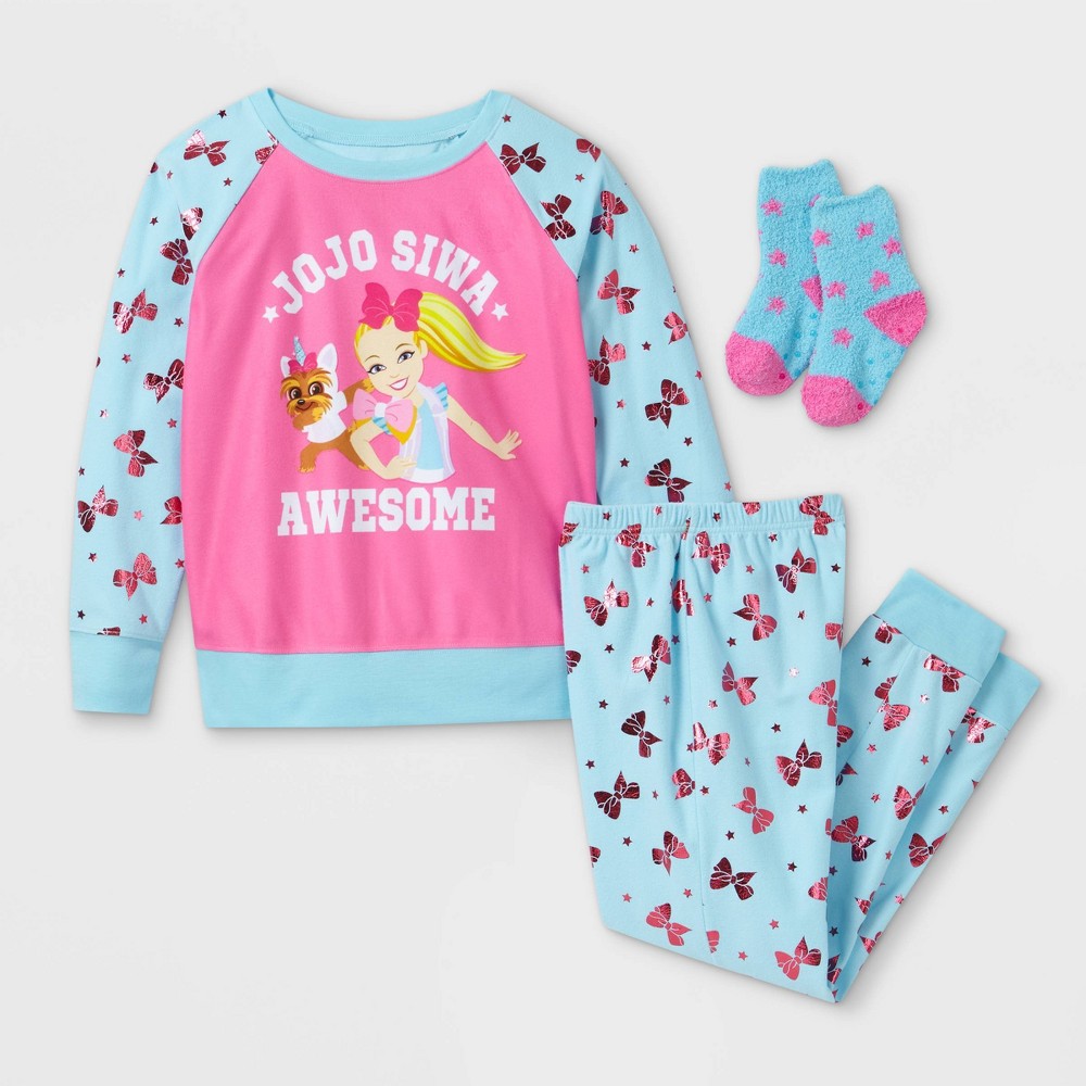 Girls' JoJo Siwa 2pc Pajama Set with Socks - Blue Medium 