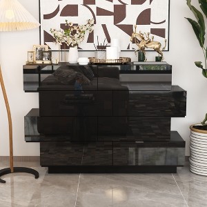 Famapy Modern Black High-Gloss Dresser Chest of Drawers – Tiered Sliding Storage Cabinet - 1 of 4