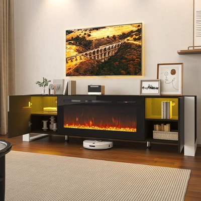 AOXUN Fireplace TV Stand with 36" Fireplace, 70" Modern Entertainment Center LED Lights, Adjustable Legs TV Console Cabinet for TVs Up to 80", Black