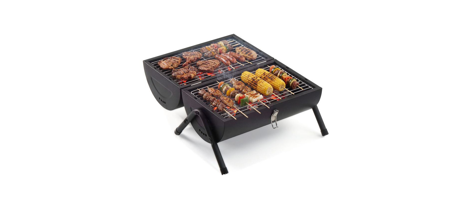 Karl Home 16.53 in. Portable Double-Sided Charcoal Grill in Black with Carry Bag