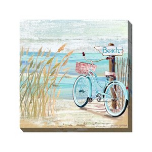 Cottage Garden West of The Wind Lakeshore Blue, Tan, Red 24 x 24 Inch Waterproof Gallery Wrapped Canvas, Outdoor Garden, Yard, Patio All Weather - 1 of 1