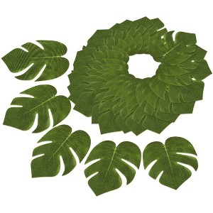 Blue Panda 60 Pieces Artificial Palm Leaves - 8 Inches Tropical Monstera Leaf for Luau Hawaiian Birthday Party Decorations, Safari Jungle Baby Shower - 1 of 4