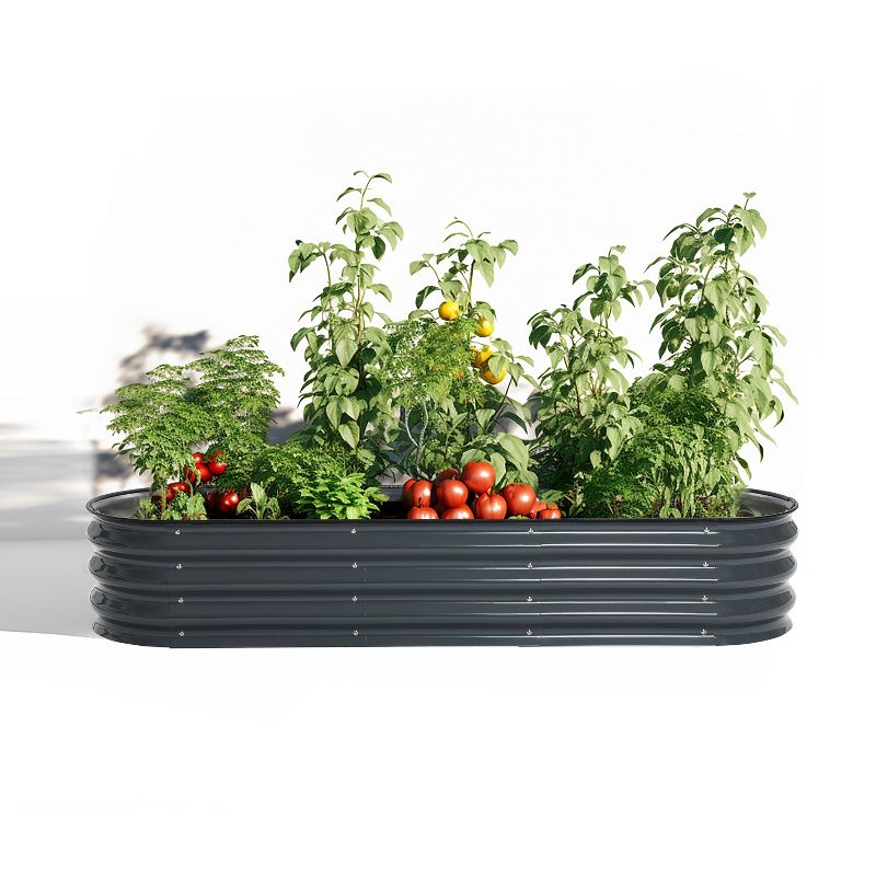 LuxenHome 5.5-Ft Oval Gray Metal Garden Bed Planter, 1 of 11