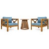 Christopher Knight Home Kairos Transitional 3 Piece Patio Acacia Wood Club Chairs with Round Accent Table - 2 of 4