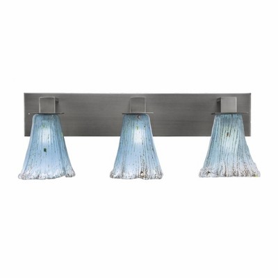 Toltec Lighting Apollo 3 - Light Vanity in  Graphite with 5.5" Fluted Teal Crystal  Shade