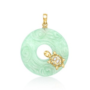 Ross-Simons Carved Jade and Mother-Of-Pearl Turtle Pendant in 14kt Yellow Gold Size 1.25 - 1 of 3