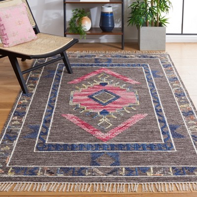 Handwoven Brown and Pink Wool Geometric Area Rug, 5' x 8'