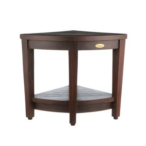 DecoTeak® SnazzyCorner® 18" Teak Wood Wide Corner Shower Bench with Shelf in Woodland Brown Finish - 1 of 4