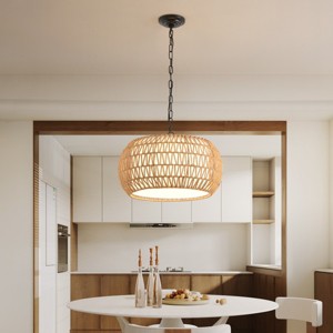 Woven Shade Pendant Light With Adjustable Height,Ceiling Lights Light Fixtures-The Pop Home - 1 of 4