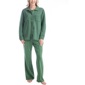 MUK LUKS Women's Quilted Shacket 3 Piece Pajama Set - 1 of 2