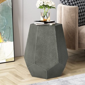 Pedestal Side Table Small Living Room Metal Side Tables,Bed Side Table Hammered Hexagon Accent Table,Silver Drum Side Table-Cuddlewood - 1 of 4