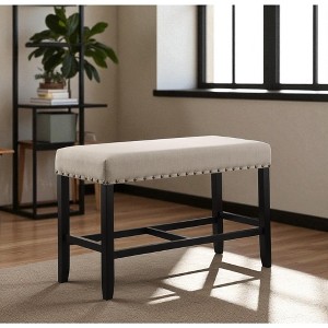 Mshliw Fabric Counter Height Dining Bench with Nailhead Trim, Upholstered Seat and Solid Wood Turned Legs for Kitchen or Dining Room - 1 of 4