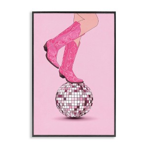 Stupell Industries Pink Cowgirl on Disco Ball Black Framed Giclee Art - 1 of 4
