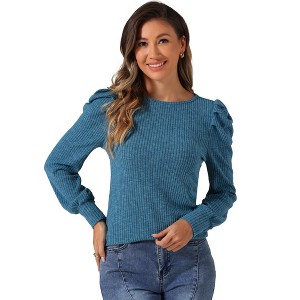 Allegra K Women's Puff Long Sleeve Crew Neck Casual Knit Tunic Shirt - 1 of 4