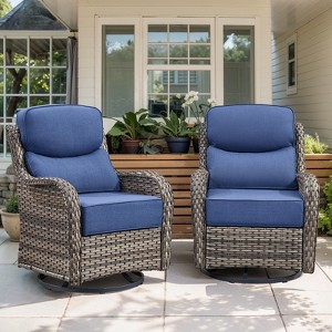 Belord Outdoor Swivel Rocker Patio Chairs of 2 with 6 Inch Thick Cushions, Wicker Patio Furniture Set Swivel Rocking Glider Chairs with High Back - 1 of 4