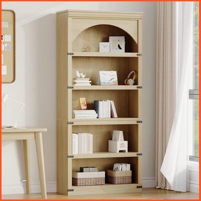 Arched Bookcase 5 Shelf Bookshelf 68.7" Tall Bookcase Farmhouse Curved Storage Rack Bookshelves