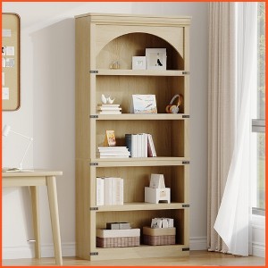Arched Bookcase 5 Shelf Bookshelf 68.7" Tall Bookcase Farmhouse Curved Storage Rack Bookshelves - 1 of 4