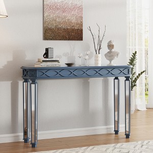 Mid-Century Modern Mirrored Console Table with Solid Wood Base - 1 of 4