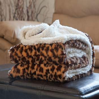 Hastings Home Faux Shearling Fleece Throw Blanket - Leopard Print