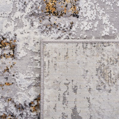 Elysian Grey & Gold Abstract 6'7" Square Synthetic Area Rug