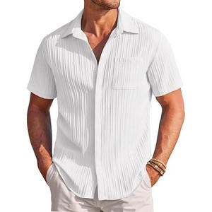 COOFANDY Mens Casual Shirts Short Sleeve Button Down Shirts Fashion Textured Summer Beach Shirt S-XXL - 1 of 4