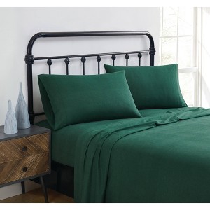 Truly Soft Twin Solid Flannel Sheet Set Green - 1 of 4