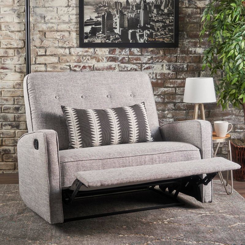 Calliope Buttoned Fabric Reclining Loveseat Light Gray Tweed - Christopher Knight Home, 3 of 7
