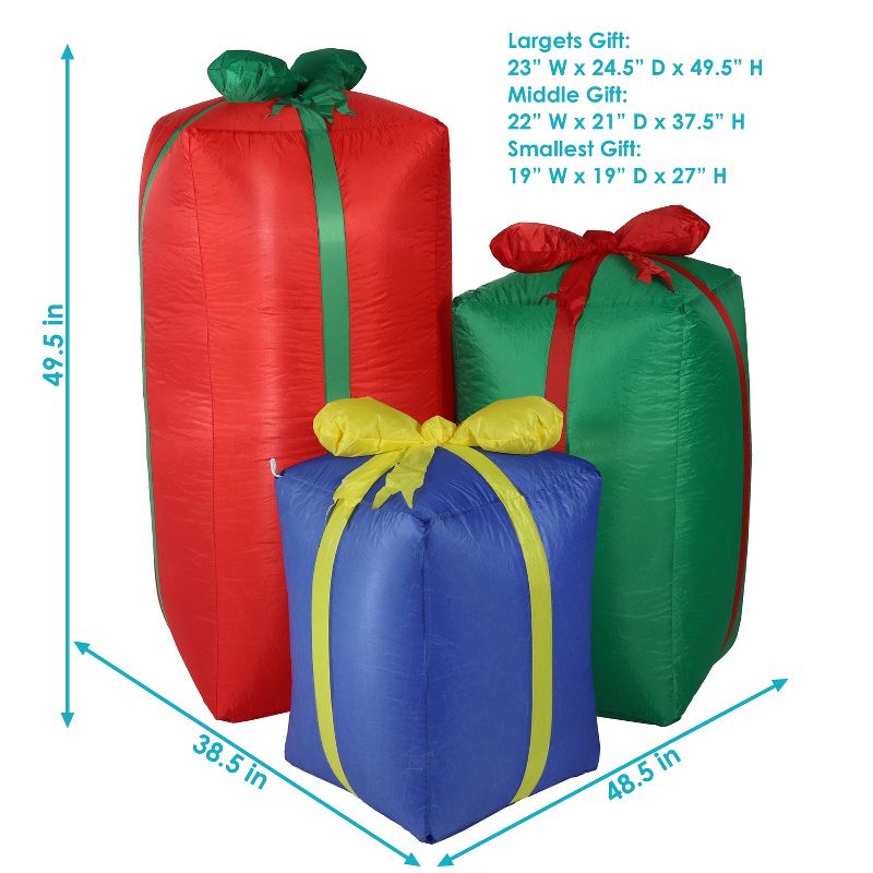 Sunnydaze Indoor/Outdoor Holiday Present Trio Christmas Inflatable Yard Decoration - 49.5", 4 of 13