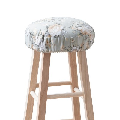 Ellis Bella Rose Stylish Medium Scale Printed Floral Pattern Elastic Bottom Edge Barstool Cover 13"x13" Mist