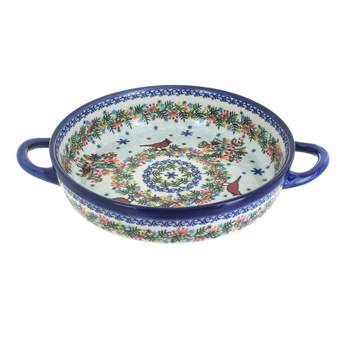 Blue Rose Polish Pottery 152 Vena Small Round Baker with Handles