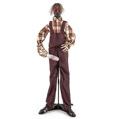 Tangkula Halloween Animatronic Chainsaw Man Halloween Prop w/ Gas Mask Chainsaws