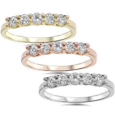 Pompeii3 Five Stone Ring Wedding Band Round Diamond SI .50Ct in White Yellow or Rose Gold