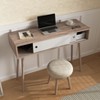 MAYEERTY Entryway Table with 2 White Sliding Doors - Storage Space, Wood Legs, Sofa Console for Hallway, Living Room£¬Natural - 4 of 4