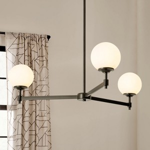 Rennnsan Loomsy 37" W 3 - Light Sputnik Globe Milk Glass Mid-Century Modern Dimmable Oversize Chandelier in Black - 1 of 4