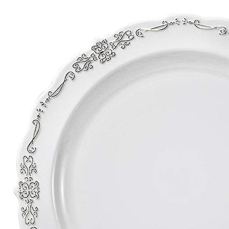 Smarty Had A Party 7.5" White with Silver Vintage Rim Round Disposable Plastic Appetizer/Salad Plates (120 Plates), 2 of 5