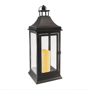 LumaBase Metal Lantern with Battery-Operated Candle - 19" Black - 1 of 4