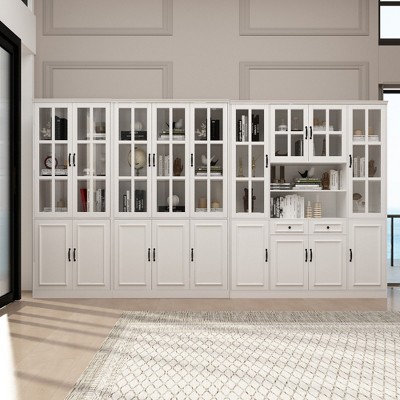 FUFU&GAGA  Large Storage Cabinet Organiser with Glass Door Display Cabinet Bookshelf