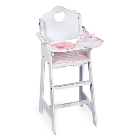 Badger Basket Doll High Chair with Accessories and Free Personalization Kit White Pink Gingham