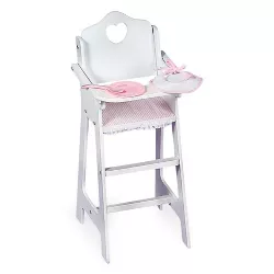 Badger Basket Doll High Chair with Accessories and Free Personalization Kit - White/Pink/Gingham
