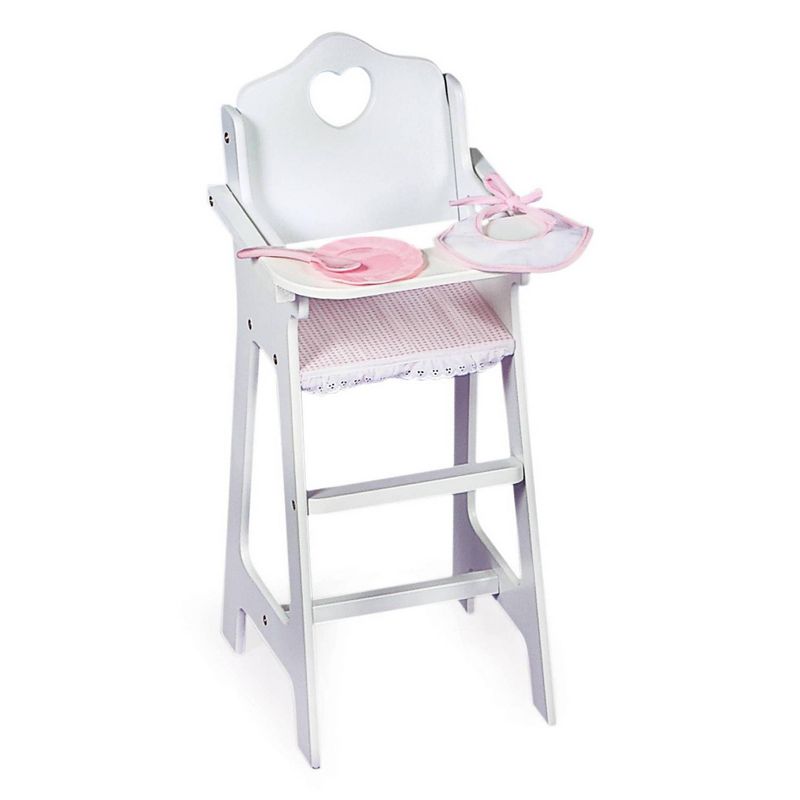 Badger Basket Doll High Chair with Accessories and Free Personalization Kit - White/Pink/Gingham, 1 of 14