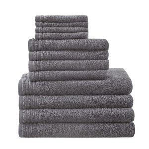 SEVOBAL Bath Towel and Washcloth Sets 12 Piece Quick Dry Cotton Towel Set with Treatment for Bathroom Use, Gray, 13.5"*9.5"*7.5" - 1 of 4