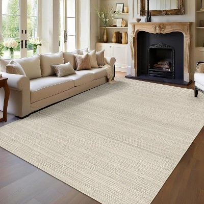 GustoWave Various sizes Modern Stripe Machine Washable Area Rug for Bedroom, Living Room, Beige