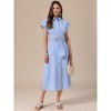 INSPIRE CHIC Women's Turndown Collar Cap Sleeve Striped Side Slit Belted Summer A-Line Midi Dresses - 4 of 4