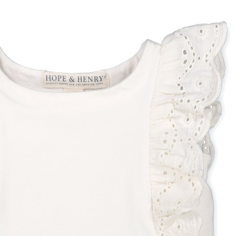 Hope & Henry Girls' Organic Cotton Eyelet Ruffle Knit Top, Infant, 2 of 5